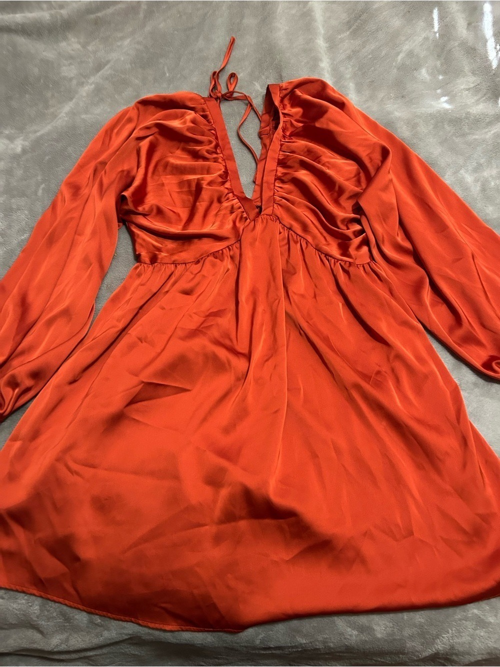 Women’s Burnt Orange Long-Sleeve V-Neck Dress